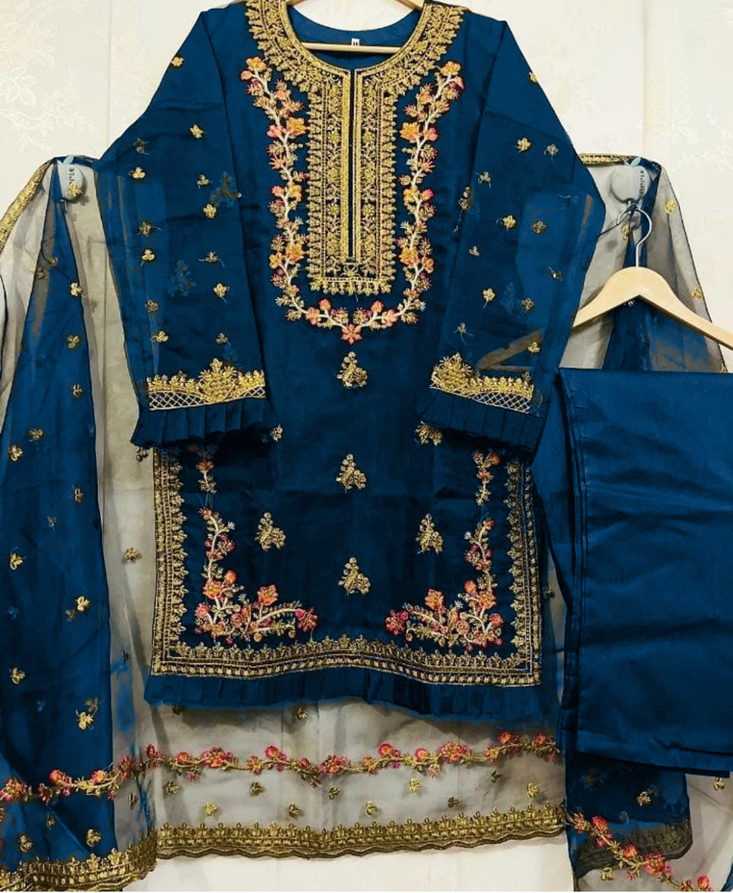 Stylish Stone Embroidered Organza 3 Piece Suit for Women with Dupatta & Trouser - Fancy Wedding Dresses for Women
