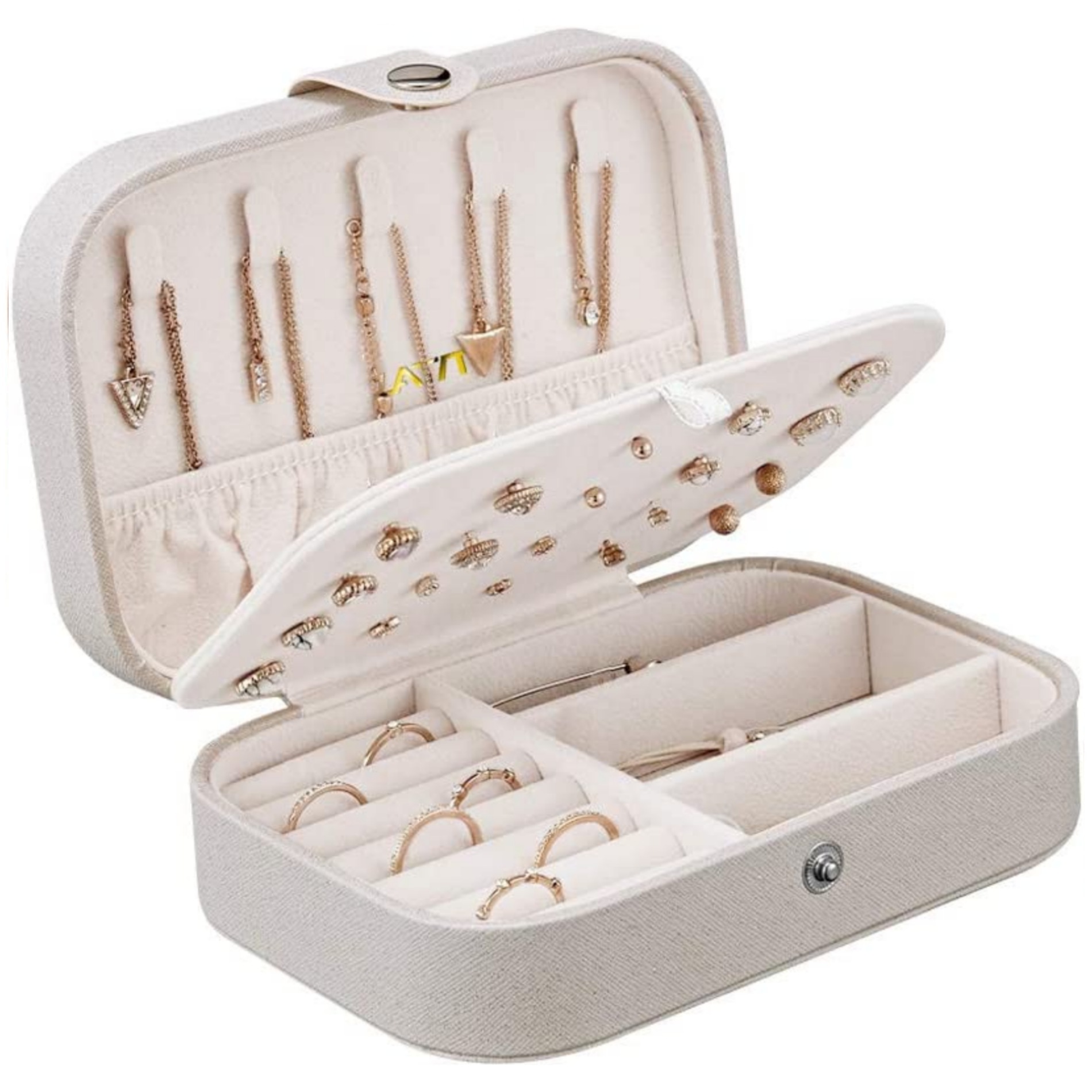 Leather Jewellery Organizer Box with Zipper Ear Rings & Necklace