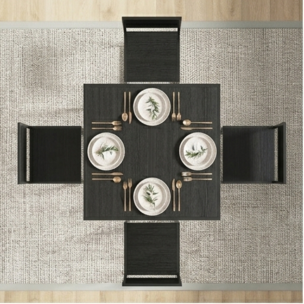 Modern 4 Seater Dining Table Set with Chairs | Stylish Black Dining Room Table & Chair Set | Space Saving Furniture for Home, Kitchen & Apartment