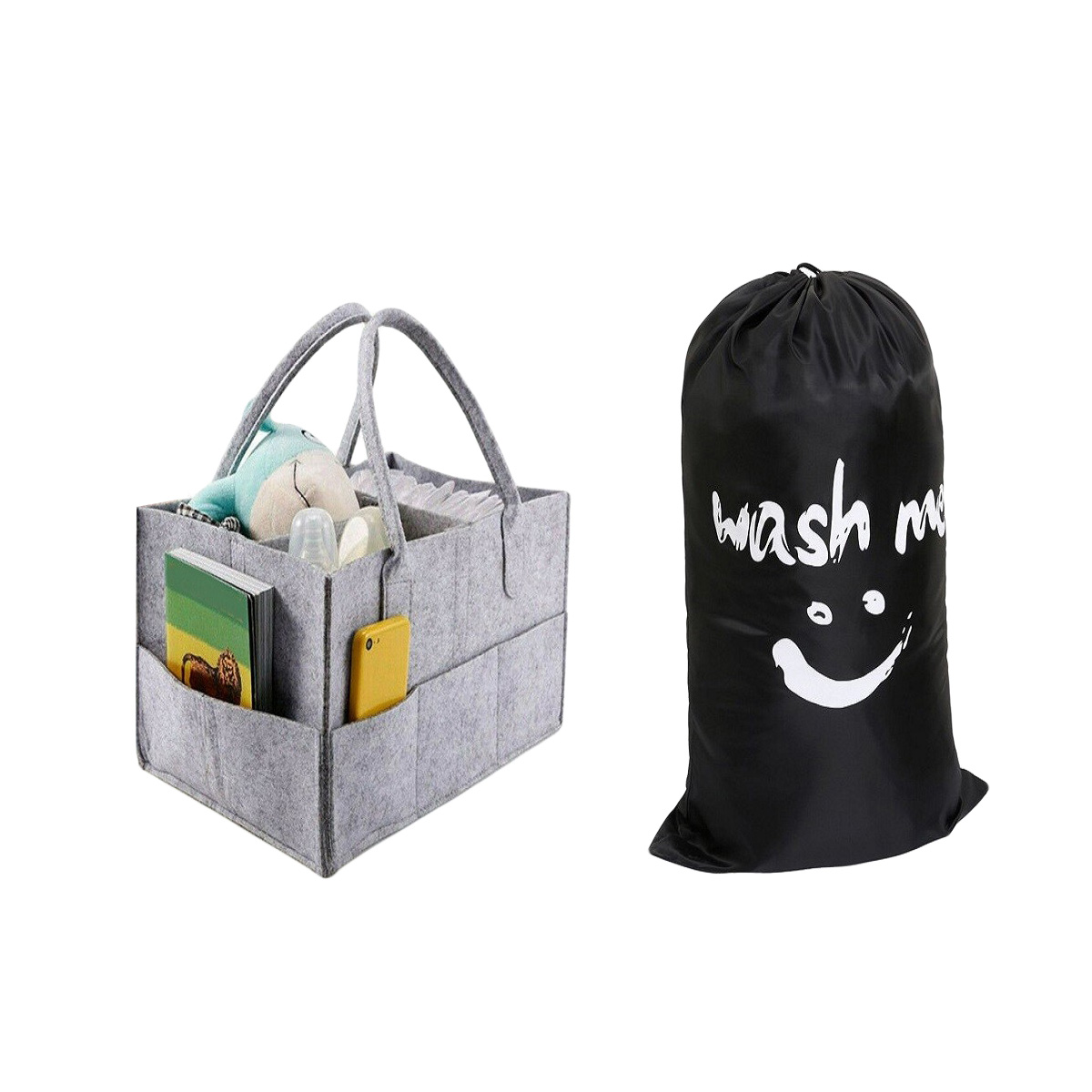 pack off 2-Baby Diaper Caddy Organizer, Kids Storage Carrier Bag, Baby Diaper Organizer, Baby Bag, Kids Bag, Portable Storage Basket, & Wash Me Travel Laundry Bag, Machine Washable Dirty Clothes Organizer, Large Enough to Hold 4 Loads of Laundry,