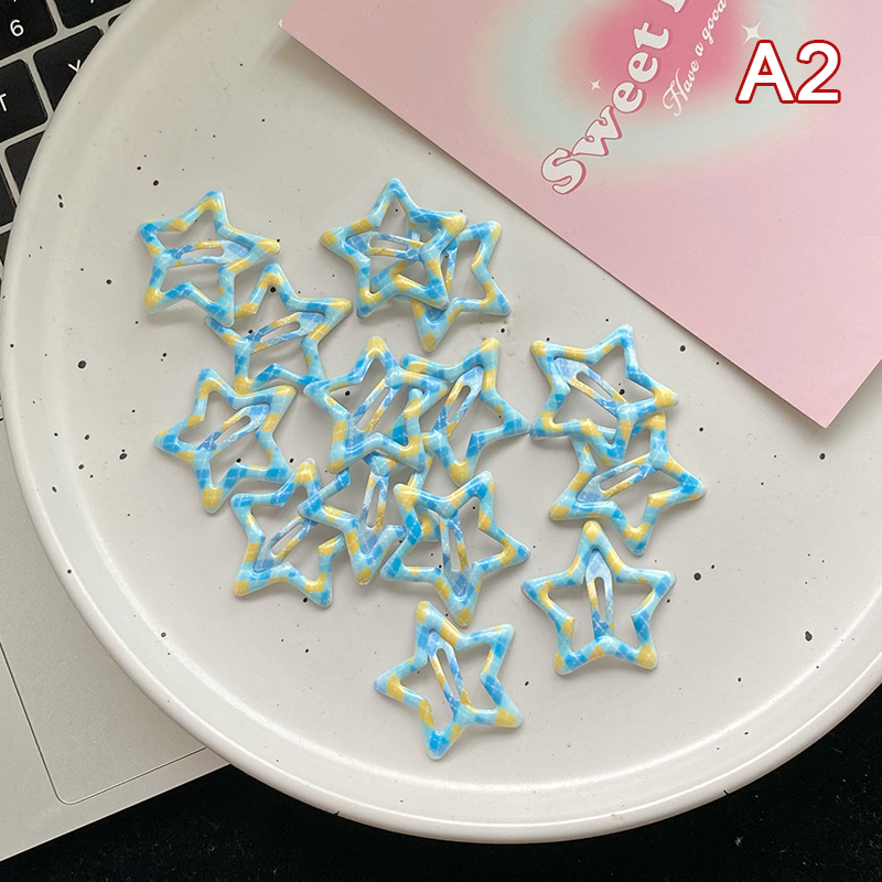 2PCS Ins Style Lattice Pentagram Star Candy Color Hair Clip For Women Harajuku Sweet Cute Bobby