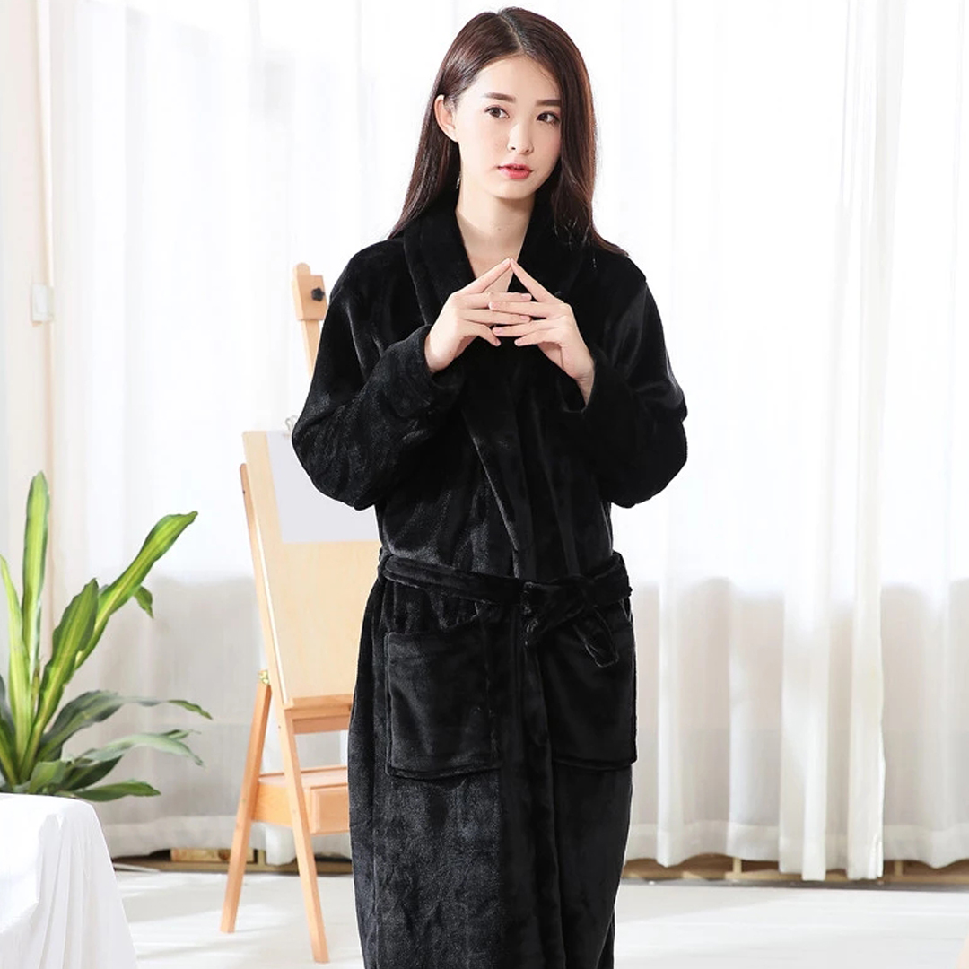 Men Women Towel Bathrobe-Black