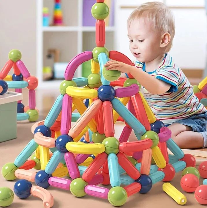 Magnetic Toys Building Blocks - Large Magnets Bar and Balls Construction Set - 25 / 36 / 42 / 64 Pieces Montessori Educational Kids Toys For Children Early Educational Toys Set, Magnetic Building Sticks Kit Kids Gift for Age 3+, Recreational Building