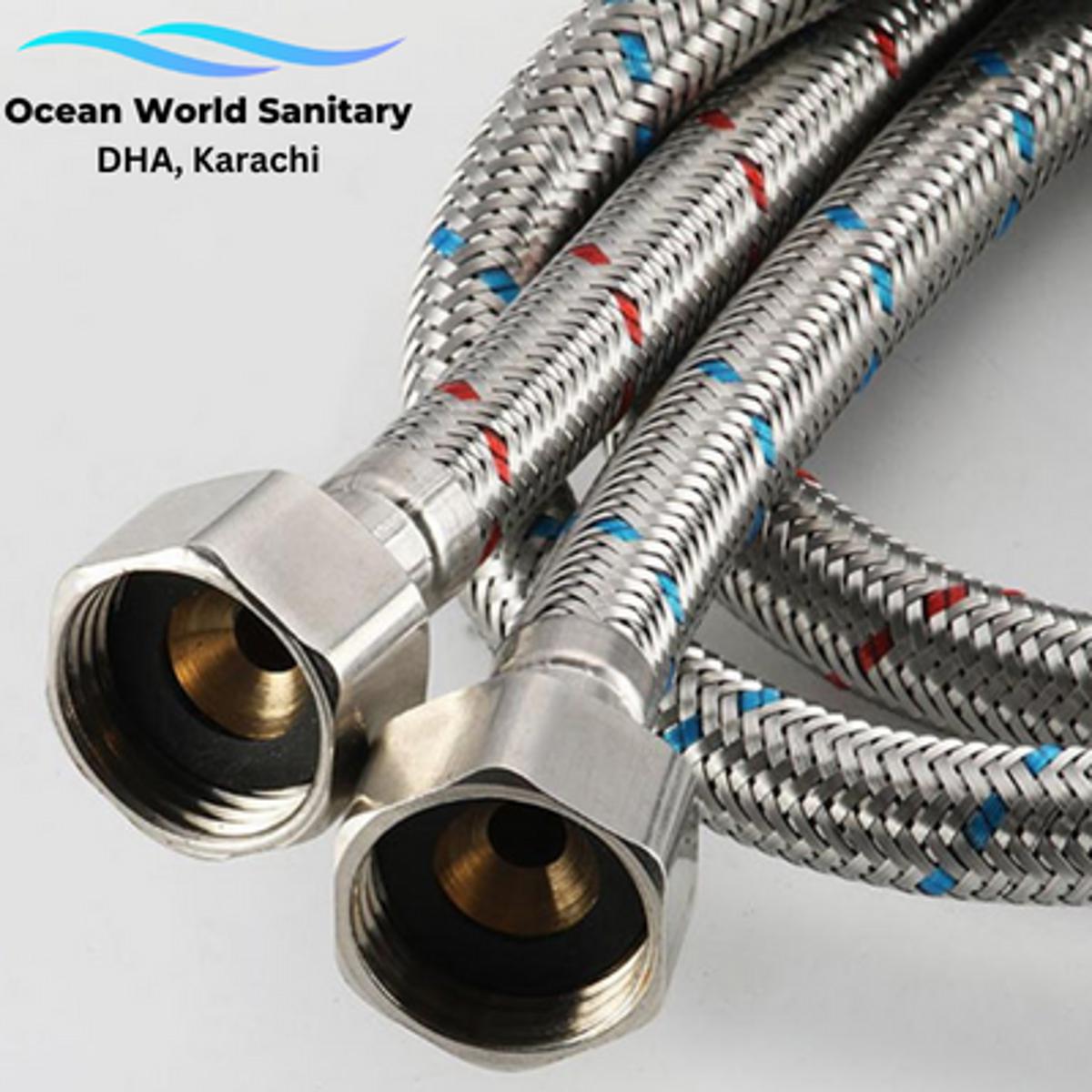 Chain pipe flexible hose pipe 24inch(60cm) 2ft, Connection chain(MAK)for  angle valve/teecock/gas geyser pipe for bathroom, kitchen, washroom,  toilet, Stainless steel,Bath chain,CP chain,shattaf,braided hose,rubber hose,flexible  rubber hose plumbing hose.