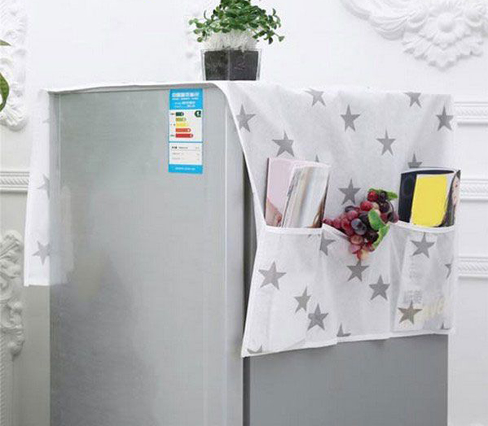 Waterproof Printed Fridge Cover with Pocket - Waterproof Dust Cover Refrigerator Dustproof Cover with Deep Pocket Household Freezer Cover Top Hanging Bag Fridge Storage Bag Appliance Protector Organizer Fridge Top Cover