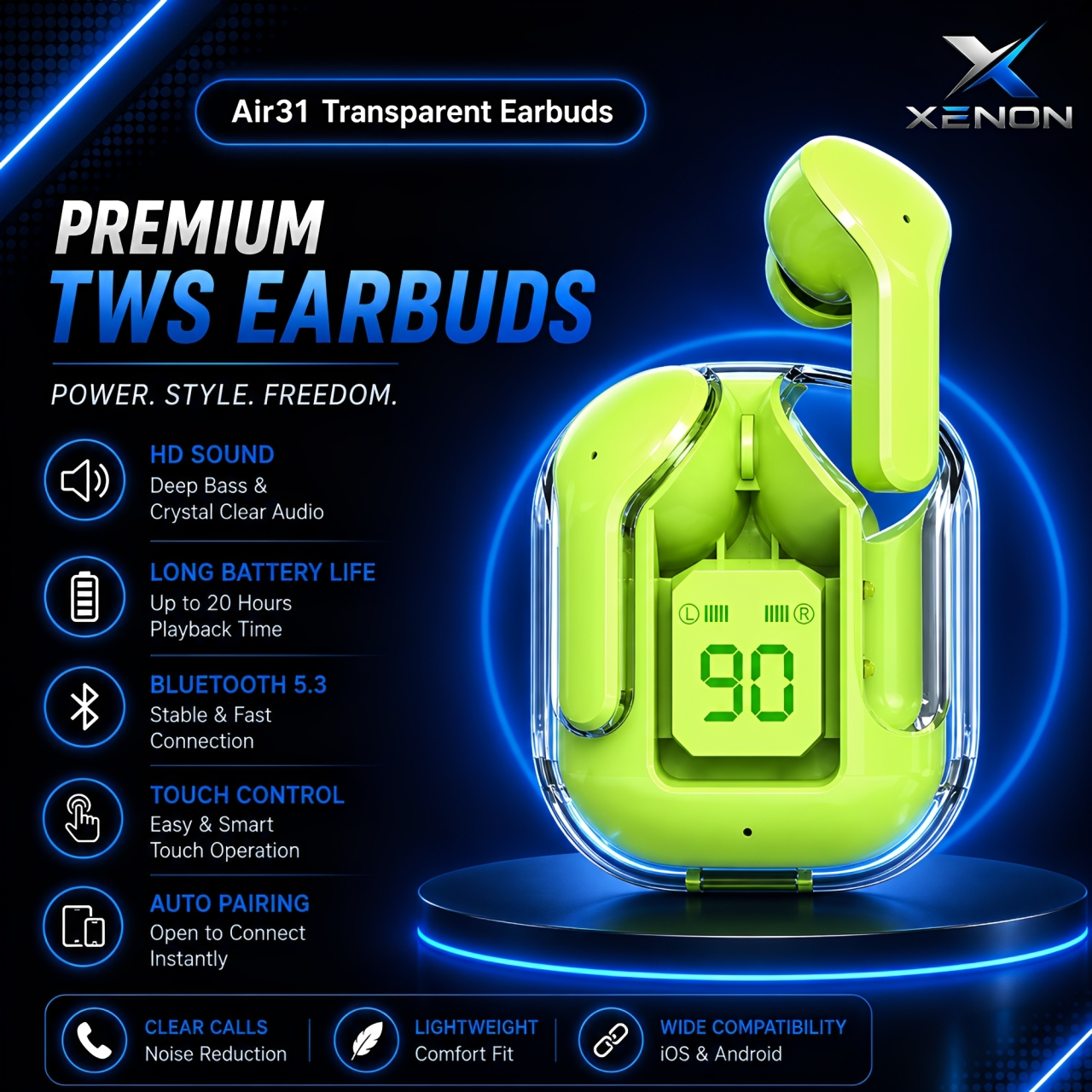 Air 31 Earbuds TWS (True Wireless Stereo) Bluetooth Airbuds | Earphones Headset | HD Stereo Sound | Compatible With All Bluetooth Devices.
