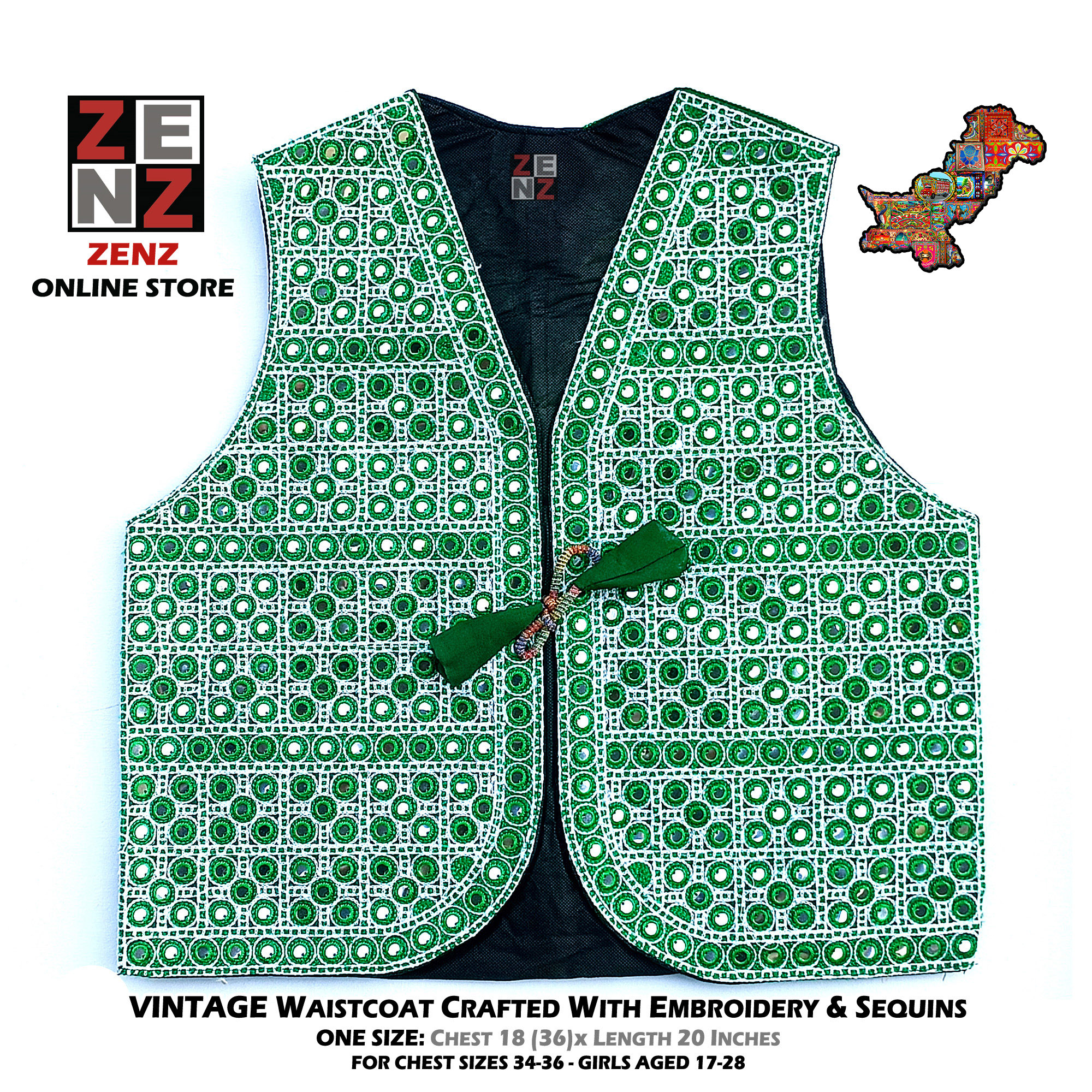 Pakistani Sindhi Balochi Pathan Kashmiri Traditional & Cultural Wear Waistcoat Koti Aari Embroidered Multicolor by ZENZ