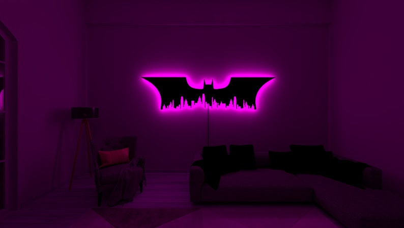 Batman-Inspired LED Wall Art Light with Multi-Color Option, 7mm Thick, Laser Cut, for Gaming and Home Decor