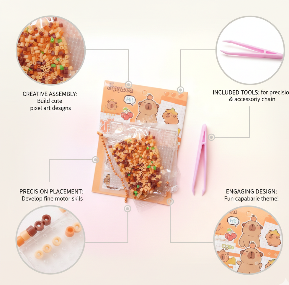 Cute Capybara Pixel Art Fuse Beads Kit DIY Perler Melting Beads Craft Set with Pegboard, Tweezers & Multicolor Beads Stress Relief Creative Puzzle Toy for Kids & Beginners | Buy2Enjoy