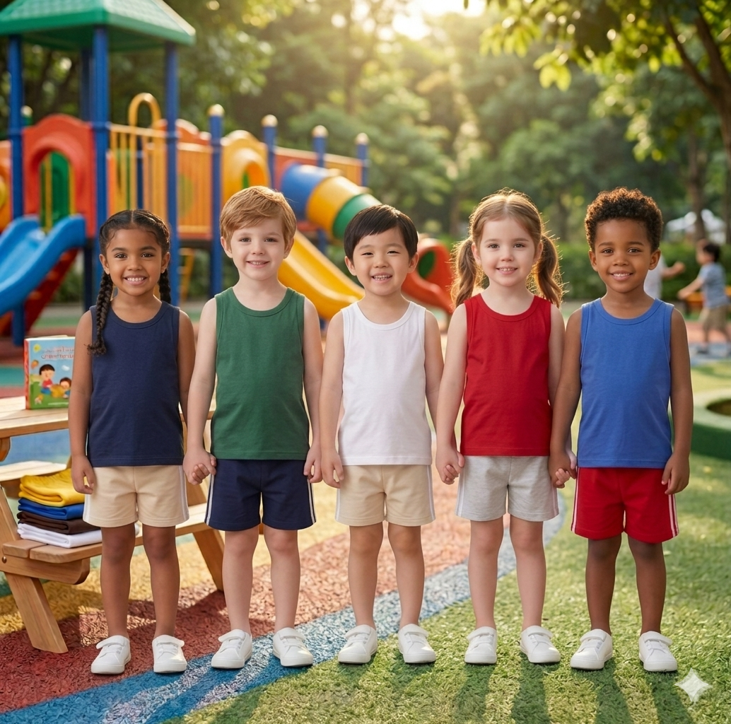 TF Clothing | Pack Of 5 Kids Summer Cotton Sando & Shorts Set | Sleeveless Top with Lining Shorts for Boys, Girls & Babies | Multicolor