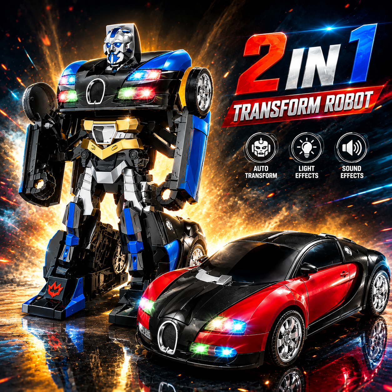 Transformers Robot Dancing Car with LED Lights & Music for Kids