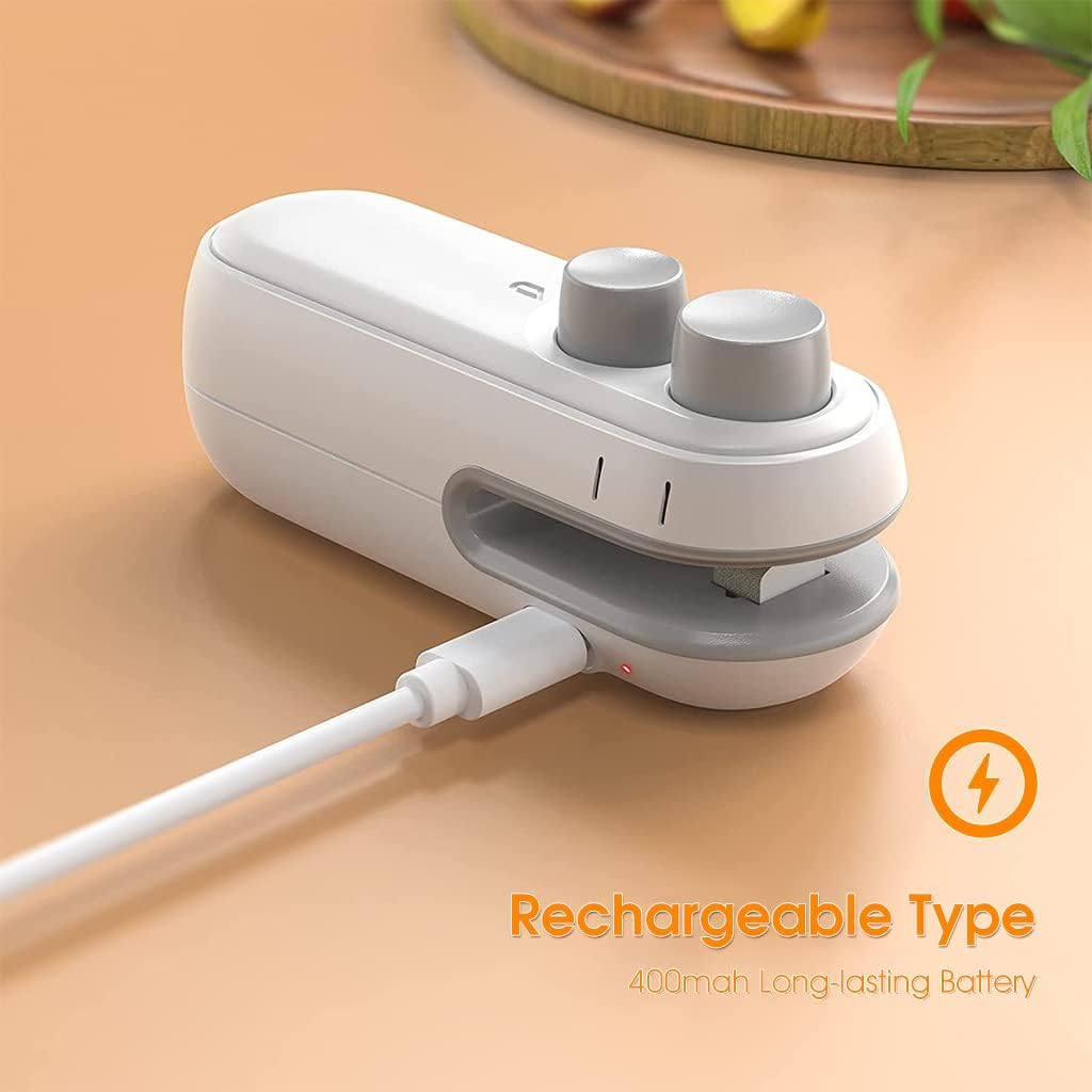 2 in 1 Mini  Sealing Machine USB Rechargeable Portable Heat Sealer & Bag Cutter Magnetic Food Snack Plastic Bag Sealer for Chips Fresh Food Storage