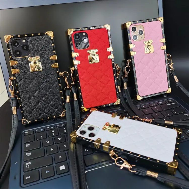 Luxury Brand Square Leather Phone Case For IPhone 13 12 11 Pro Max 6 7  8Plus X XS XR Fashion Glitter Plating Soft TPU Cover Capa - AliExpress