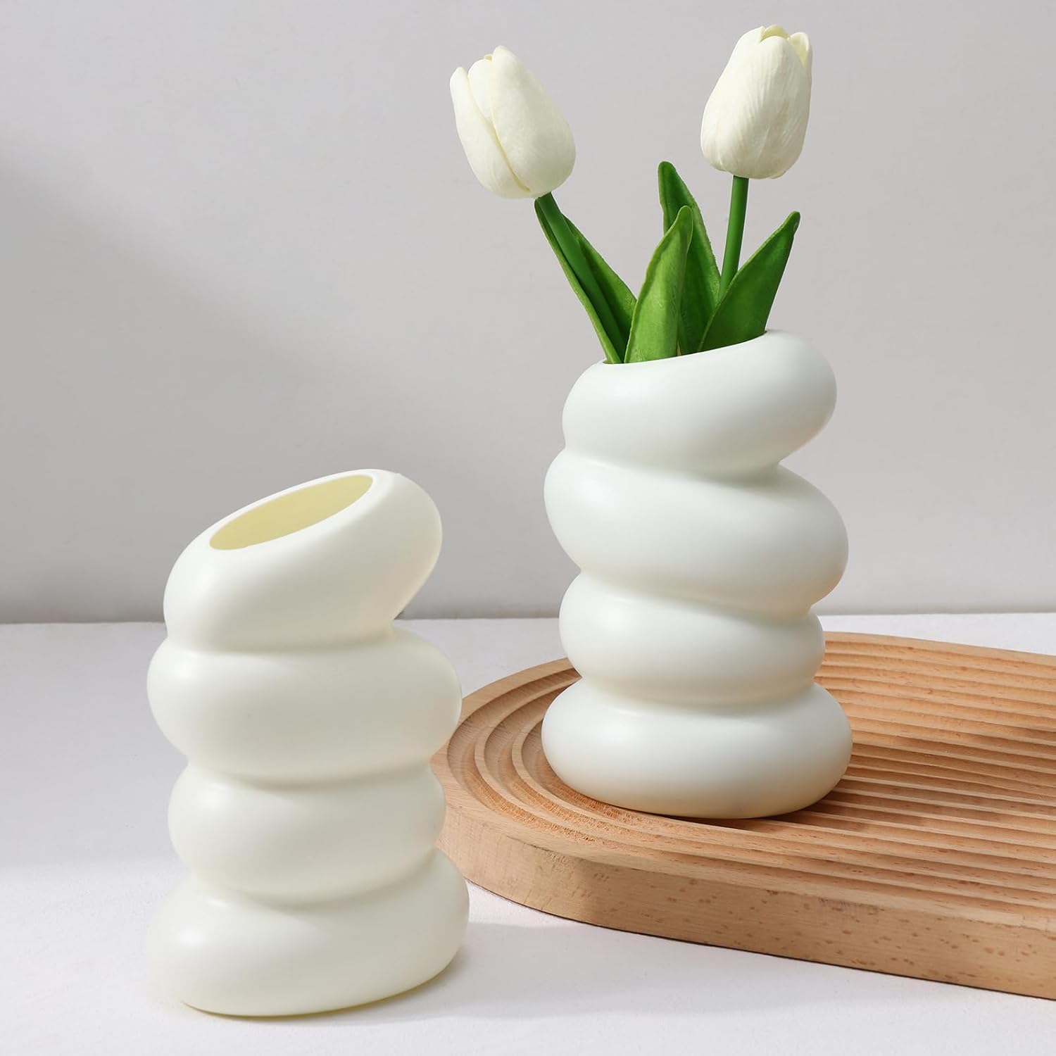 Elegant Spiral White Vase Creative Plastic Vase Perfect for Bed Rooms, Living Room, Book Case, Dinning Table and Office Decor - White