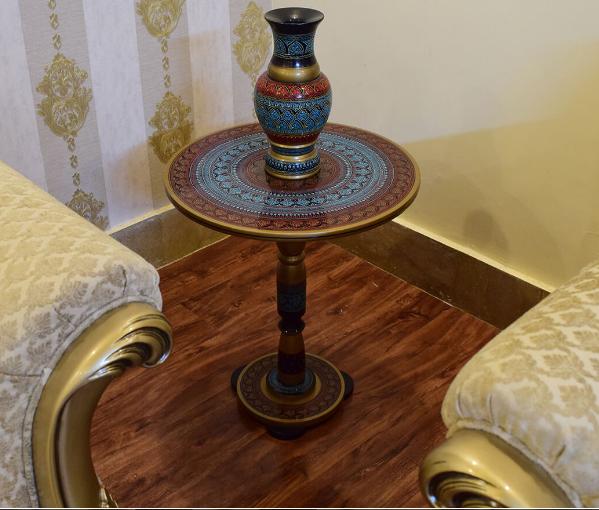 Wooden Table With Copper Carving Design