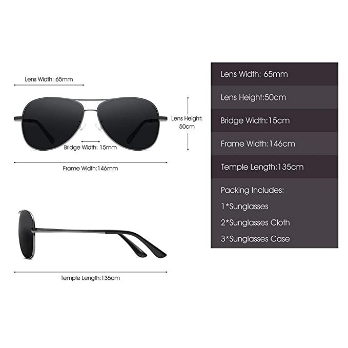BLACK Men's Aviator Polarized Sunglasses Black Frame Black Lens For Man