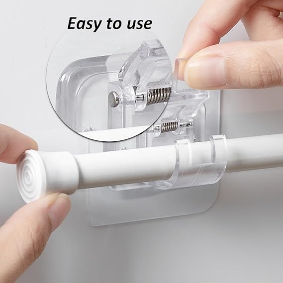 2 Pcs PVC Adhesive Transparent Curtain Rod Hooks – No Nails, No Drilling Required