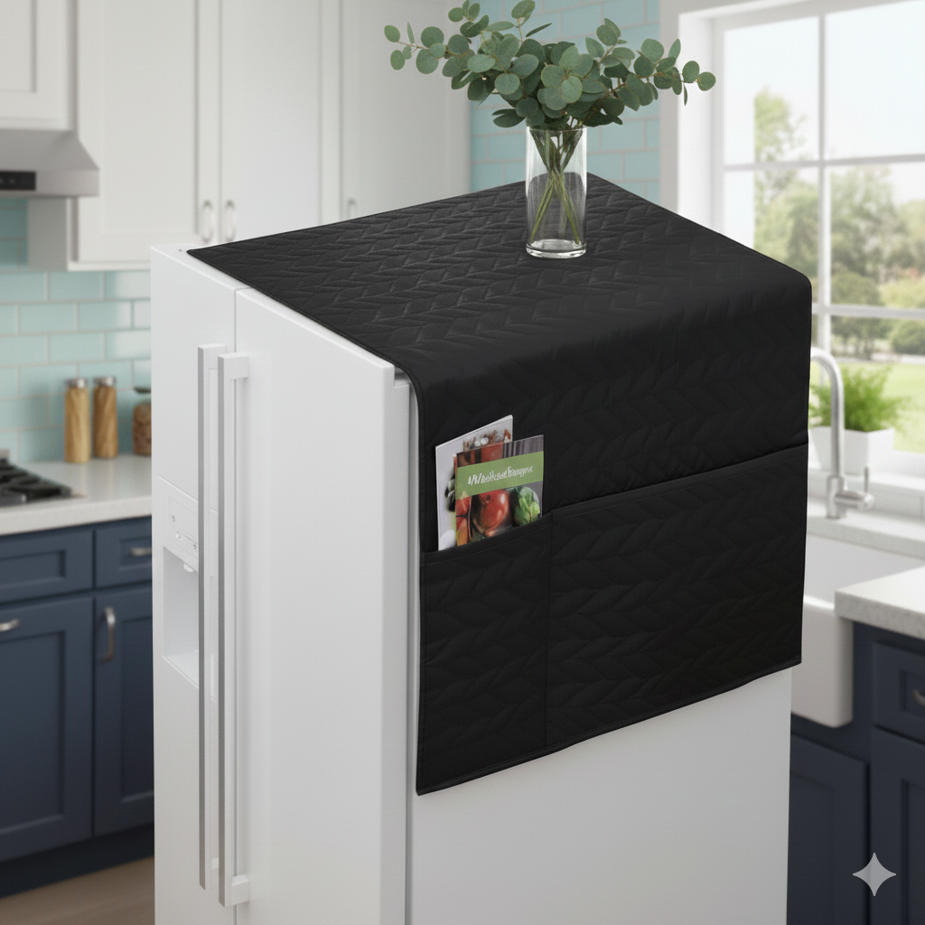 Fridge Dust Cover Waterproof Refrigerator Coat with 6 Pocket 21x56 inches Household Freezer Top Hanging Bag Fridge Storage Bag
