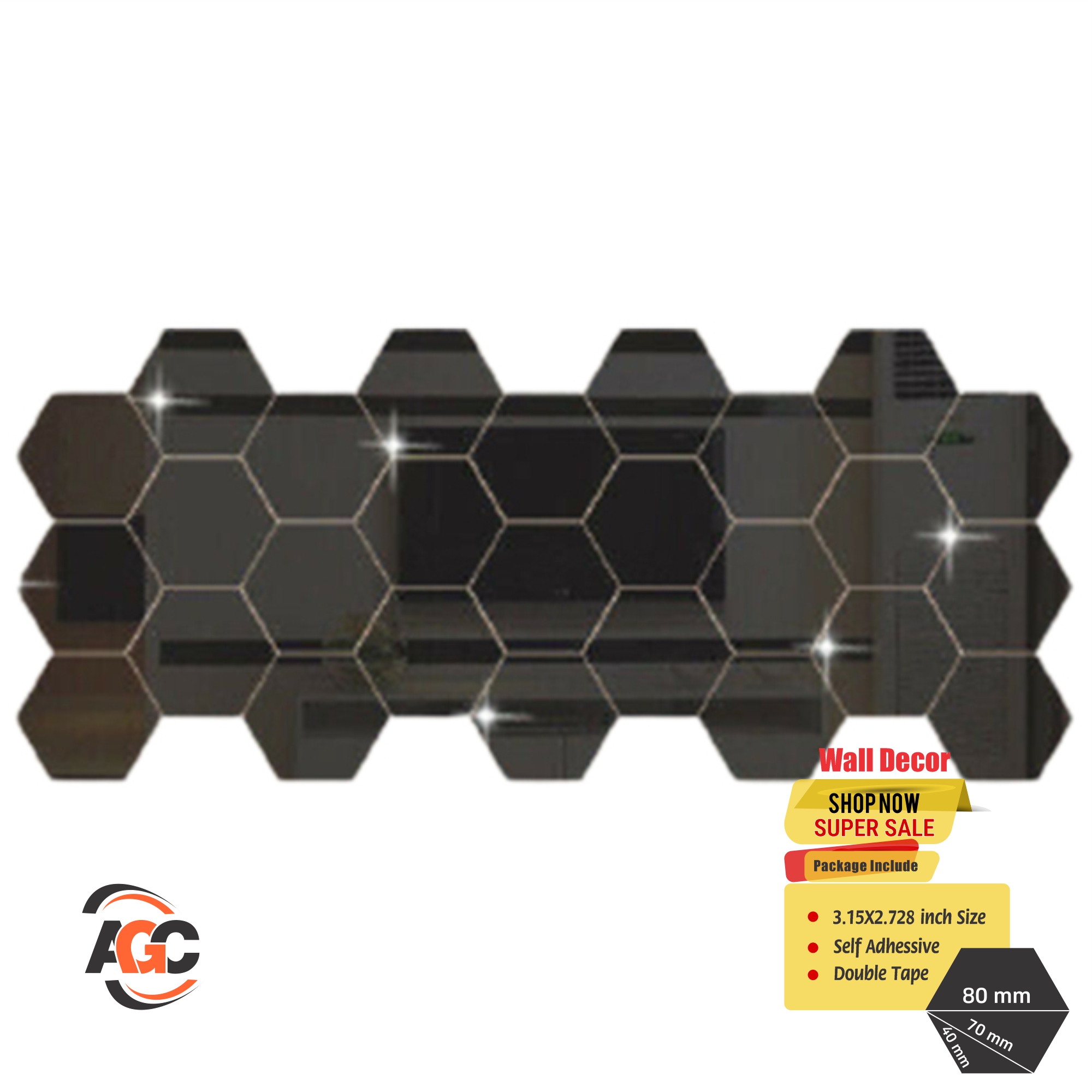 Hexagon Mirror Wall Stickers Acrylic Self Adhesive Mosaic Tiles Sticker