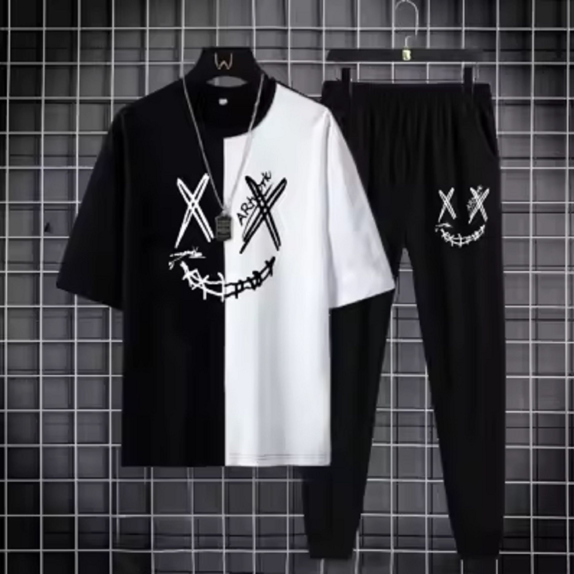 Tracksuit for Men Summer Very Soft and Comfortable Fabric Stylish & Smiley Printed  Stylish & Trendy Black & White Color