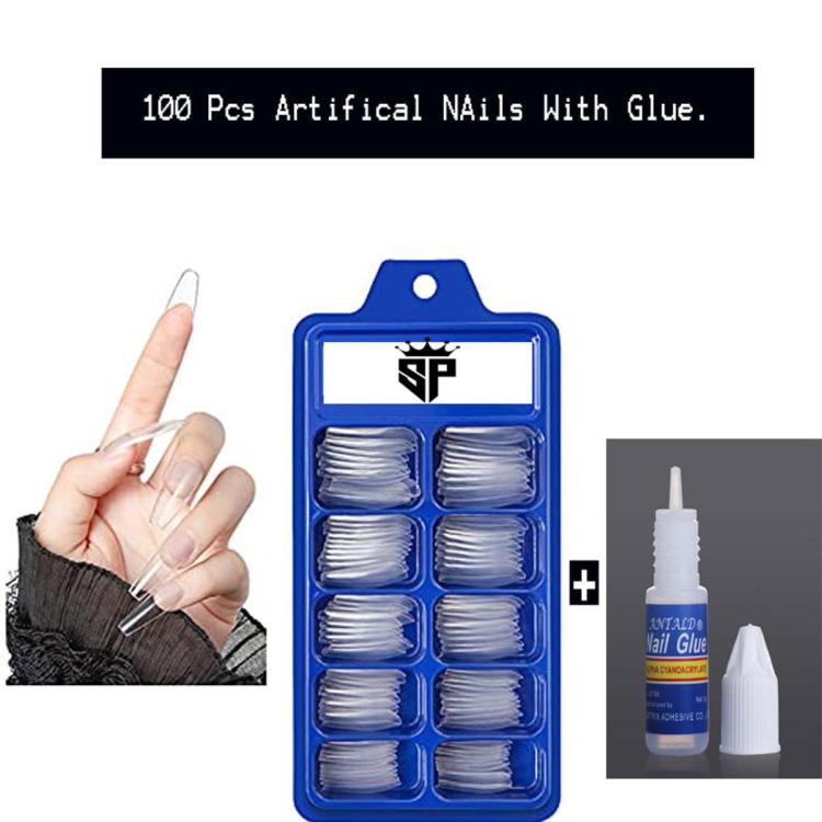 100Pcs Artificial Nail Tips Acrylic Transparent Nails Manicure Diy
