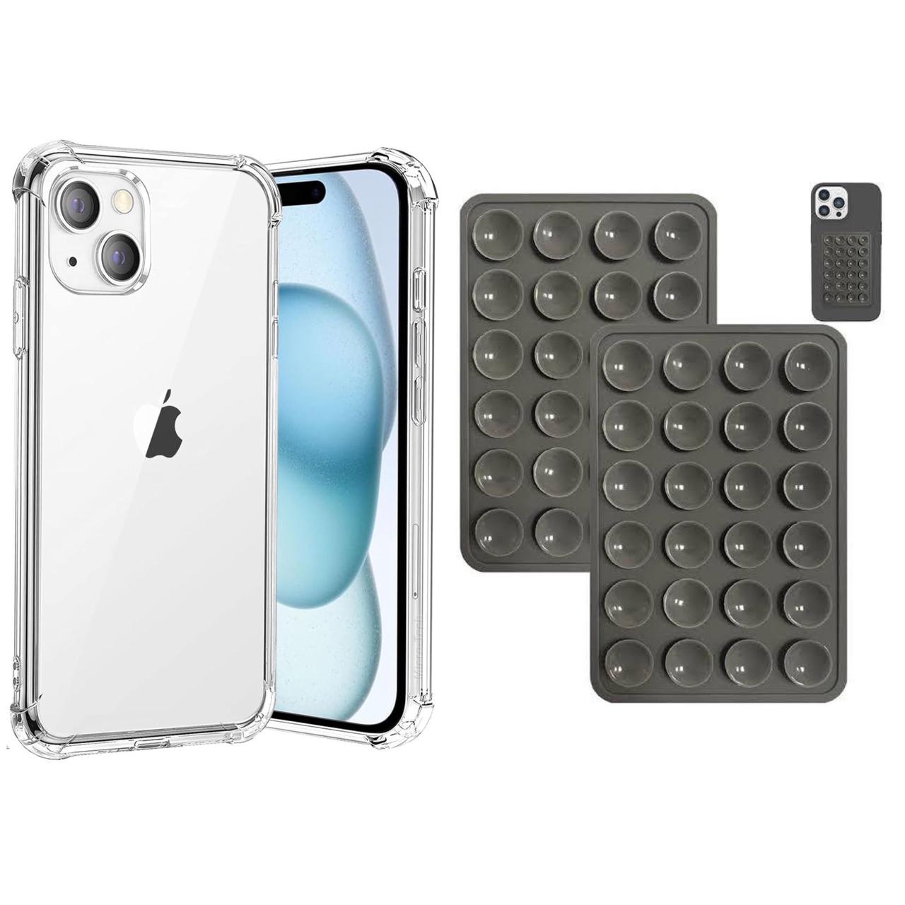 Jelly Case And Silicone Suction Pad For iP 16ProMax, 16Pro, 16, 15ProMax, 15Pro, 15, 14ProMax, 14Pro, 14, 13ProMax, 13Pro, 13, 12ProMax, 12Pro, 12, 11ProMax, 11Pro, 11, Xmax, X/XS Shock proof Jelly Case For iP And Phone Holder Premium Quailty
