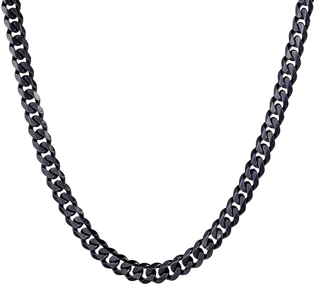 Black Stainless Steel Italian Thin Cuban Neck Chain For Men / Boys / Mens
