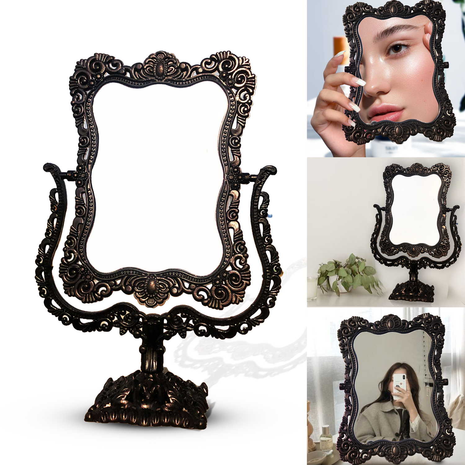 Retro beauty mirror in the European style Beautiful princess mirror with a boxlike shape dressing mirror in the dorm bedroom mirror