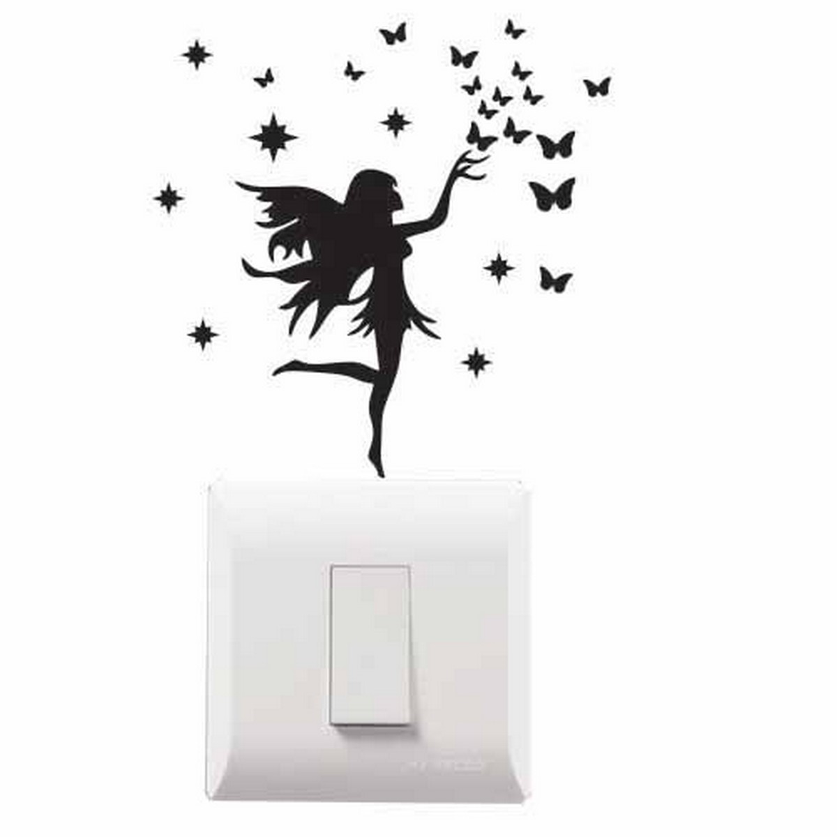 Fairy with Stars & Butterfly Vinyl Wall Sticker, Easy Peel and Stick ...