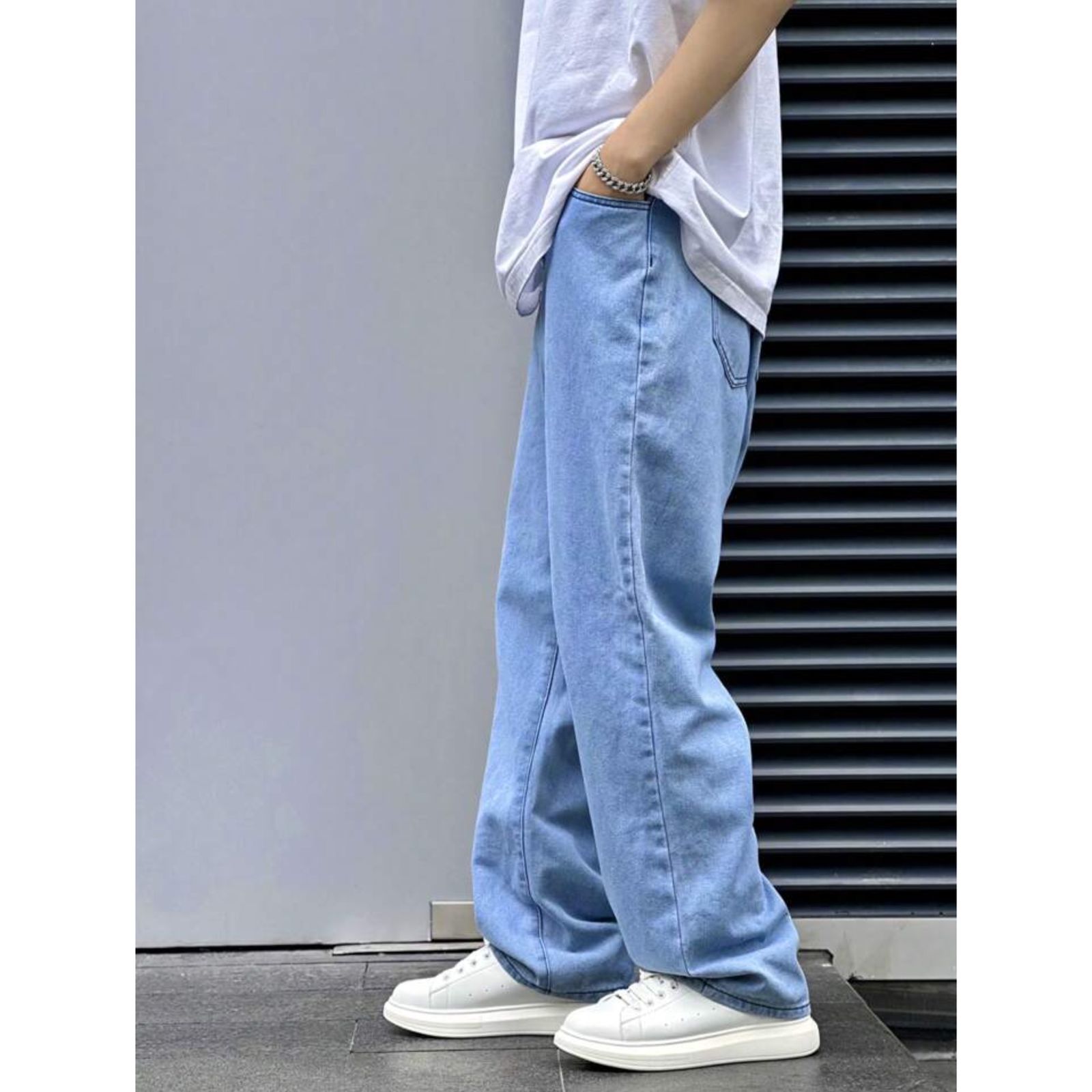 Wide Leg Unisex Korean Pattern Streetwear Denim Jeans For Male