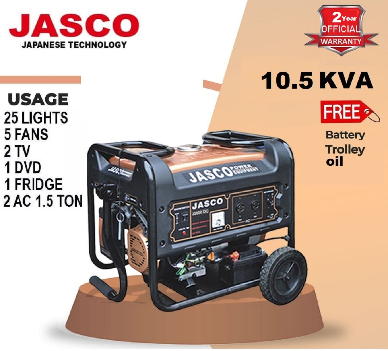 JASCO RIGGID DRIVEN BY JASCO KVA GASOLINE GENERATOR WITH BUILT IN