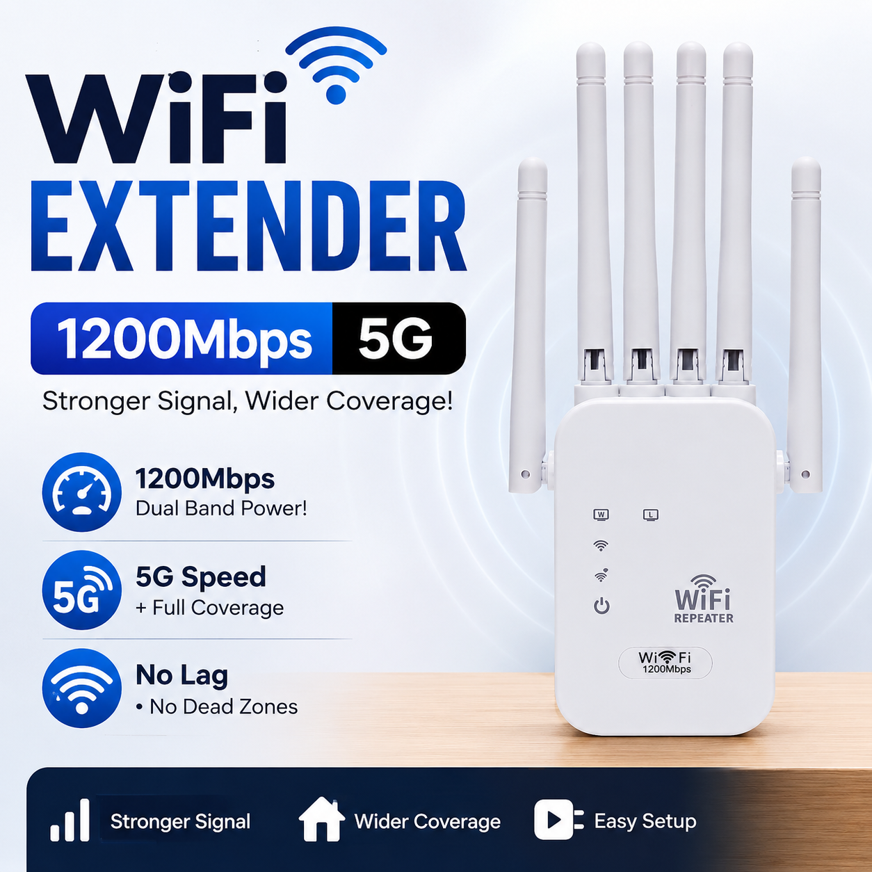 Wireless Fastest WiFi Extender 6Antennas 1200/300Mbps 2.4Ghz Network Expander Range Extender 802.11N/B/G Wireless WiFi Booster Repetidor