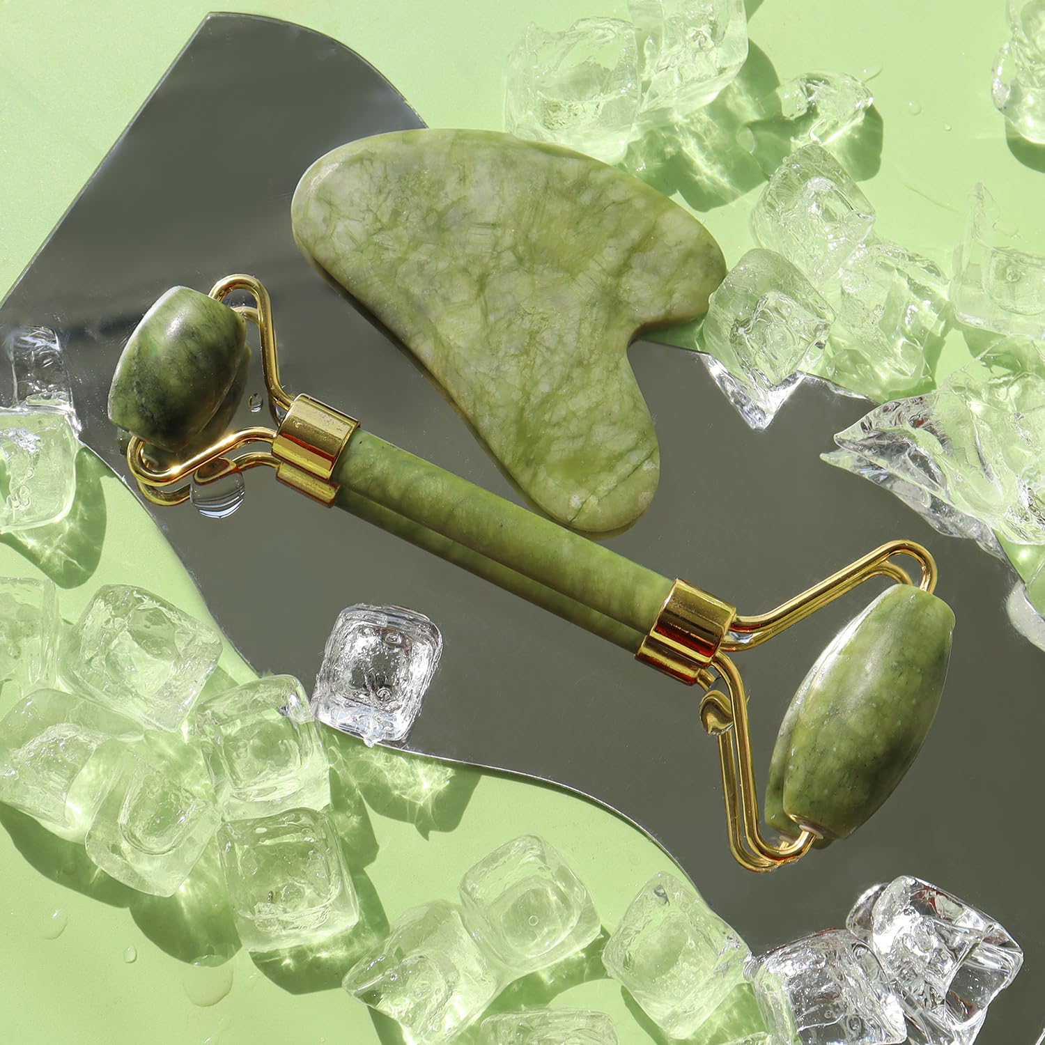 Gua Sha Facial Tools & Jade Roller Set for Skin Care, Reduce Puffiness and Improve Wrinkles, Guasha Tool for Face, Gua Sha Stone Self Care Gift for Woman Man