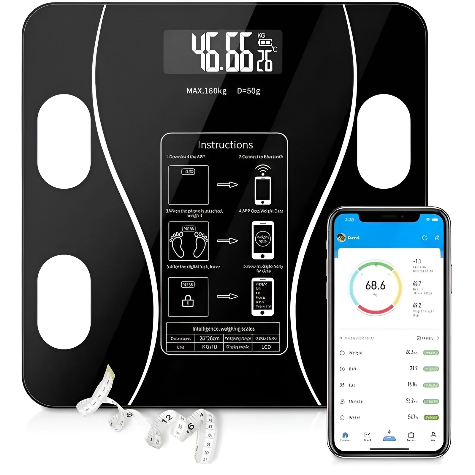 Smart Bluetooth weight scale multi-functional App Bluetooth-compatible human electronic scale home professional fat measurement height weight