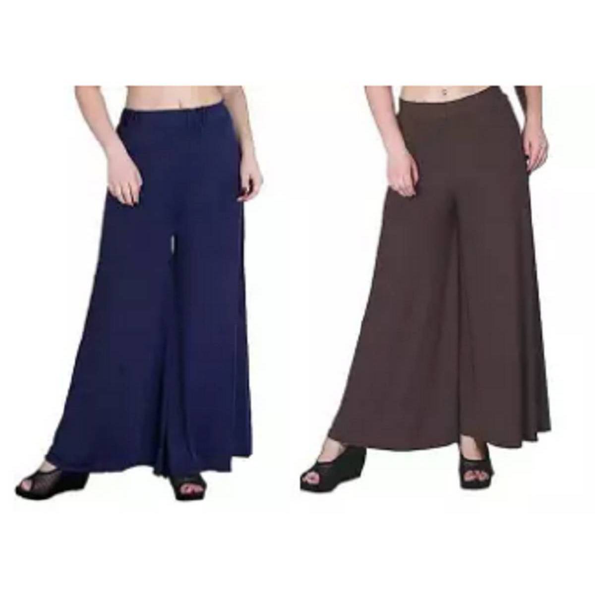 Pack Of 2 Bundle Offer Viscose Long Palazzo Pants for Women (Navy Blue-Brown)