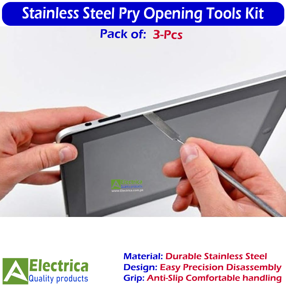 Koocu TE-02 3-Piece Stainless Steel Pry Opening Tool Kit | Double-Sided Metal Spudger Spatula Set for Mobile Phone, Tablet, Laptop & Electronics Repair by Electrica