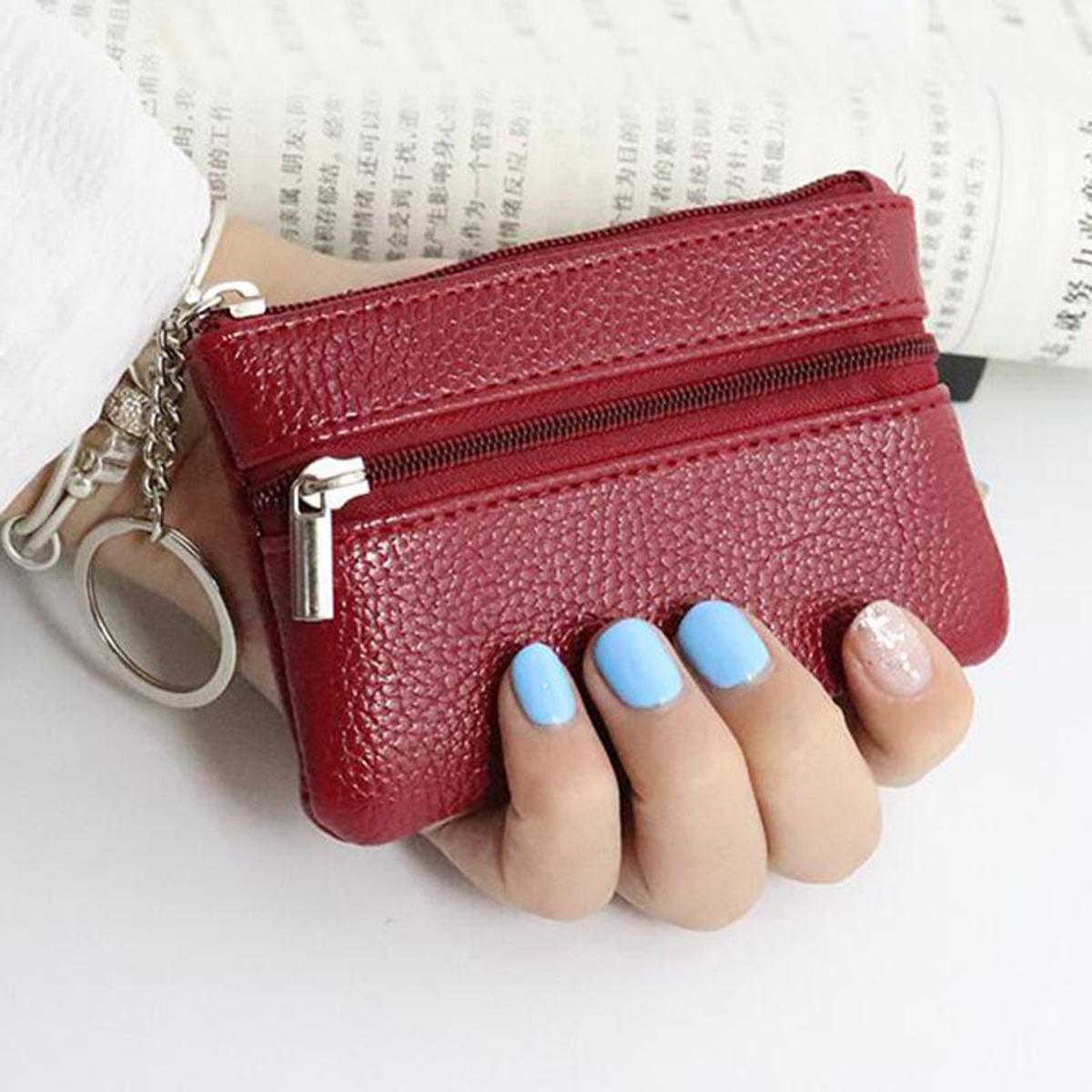 Women Key Ring Leather Mini Purse Coin Small Change Bag Card Wallet Pouch  Zip Up