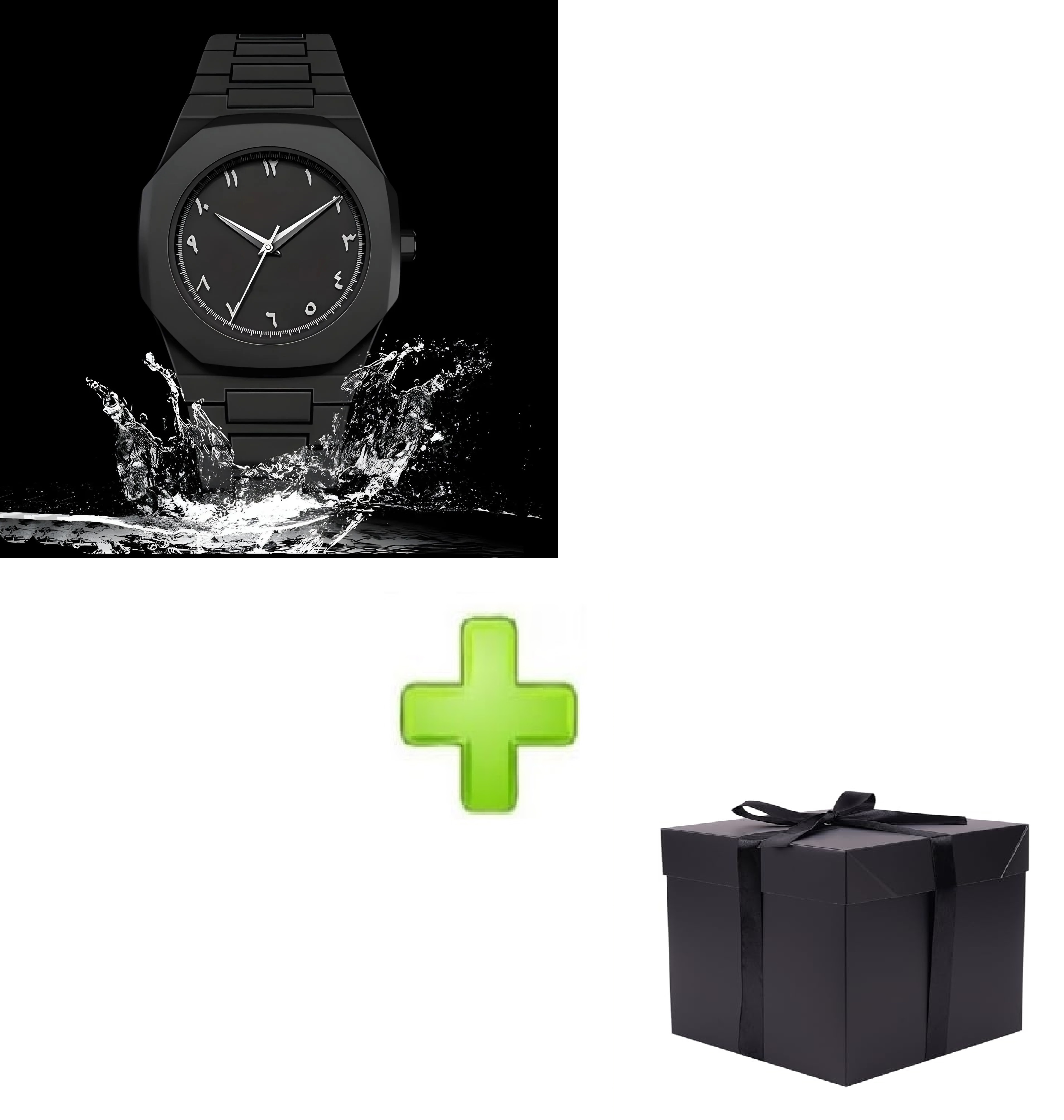 Pack of 02 - Black arabic aura watch for men black dial with Arabic numerals fiber Steel chain unisex Butterfly Clasp Aura Smart Watch with Amazing Gift price in Pakistan