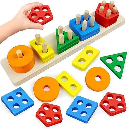 Lewo Wooden Puzzle Toddler Toys Shapes Sorter Preschool Geometric Blocks Stacking Games for Kids Geometric Shape Sorter Wooden Puzzles Teaching Geometric Shape Cognitive Matching Toys colorful