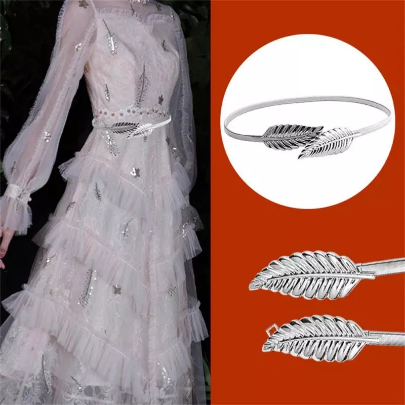 Flower Leaf Shape Belts For Women Wedding Designer Elastic Girl Stretch Skinny Waist Belt Cummerbunds Metal Female Belt get free ring set