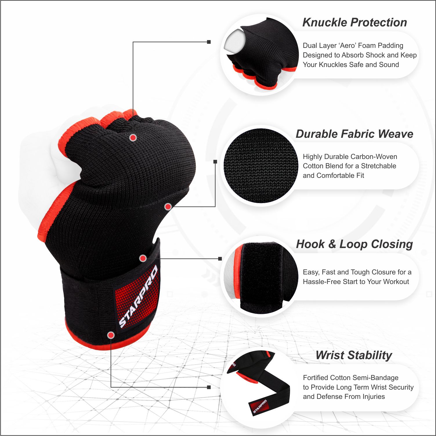 Starpro Boxing Wraps - Boxing Patti for Men - Hand Wrap Bandages For Kickboxing & Martial Arts Patti