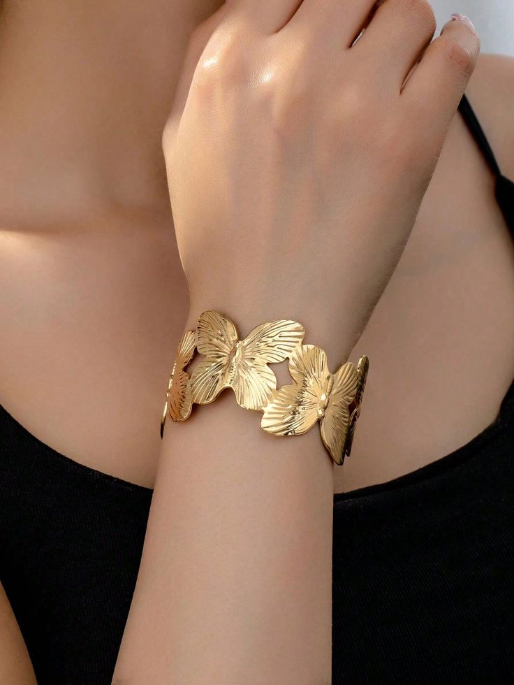 New gold trendy adjustable chunky bangle bracelet for girls gold metal open cuff bracelet for women