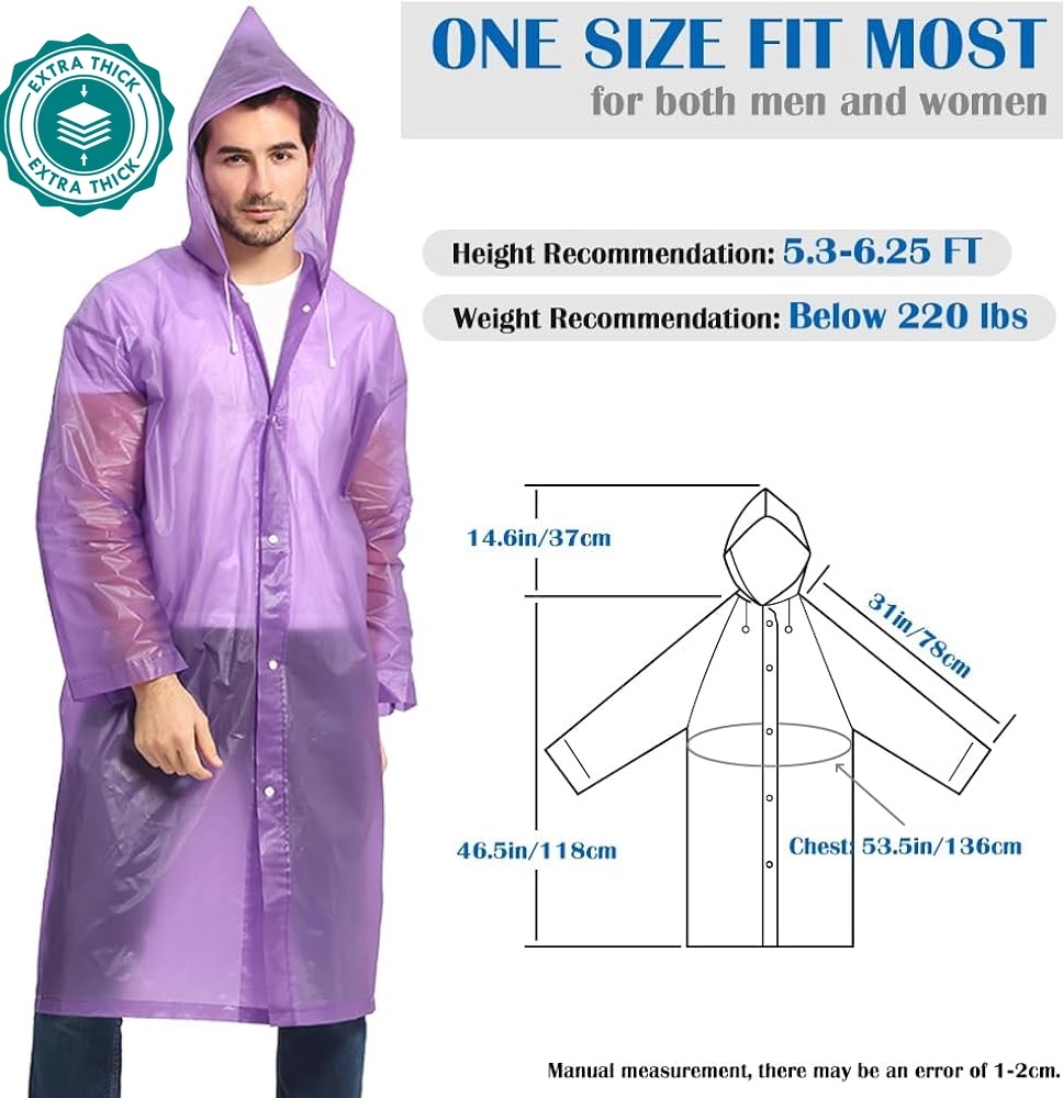 Reusable Raincoats for Adults, Opret Rain Ponchos with Hood and Sleeves Lightweight Waterproof Rain Coat for Men and Women