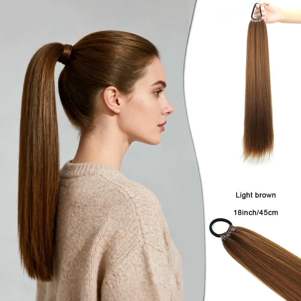Ponytail Hair Extension for Girls – Hair Pony Extension with Elastic Bands, Straight 28 Inch Long