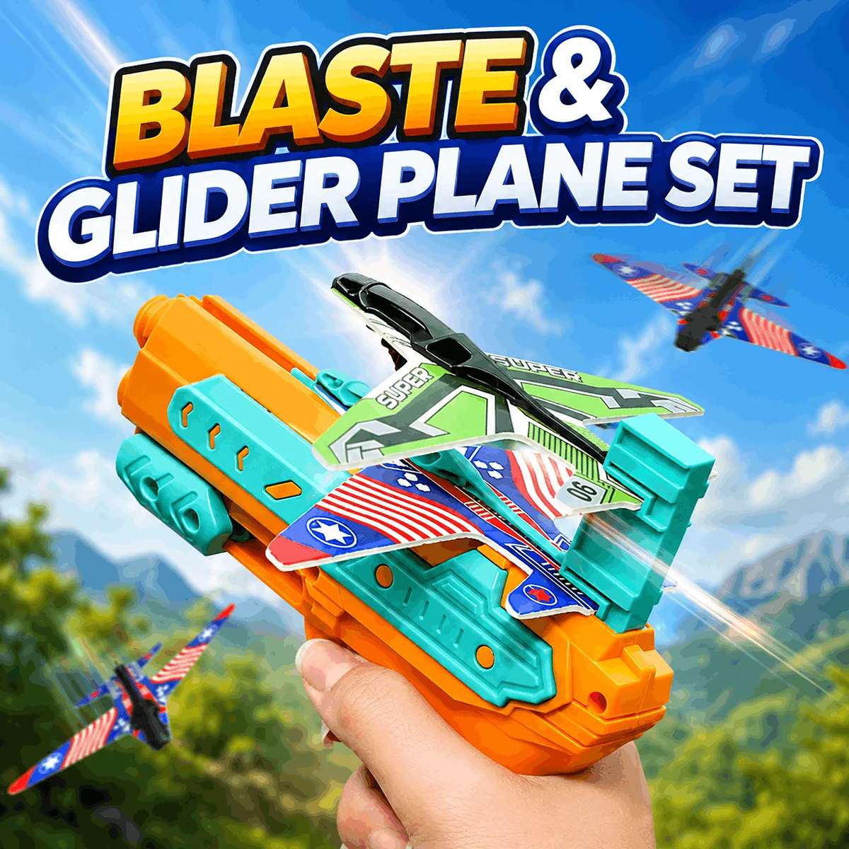 Airplane with Catapult Gun Christmas Gift Toy Glider Airplane Foam for Kids Playground Outdoor Outdoor Interactive Play Kids