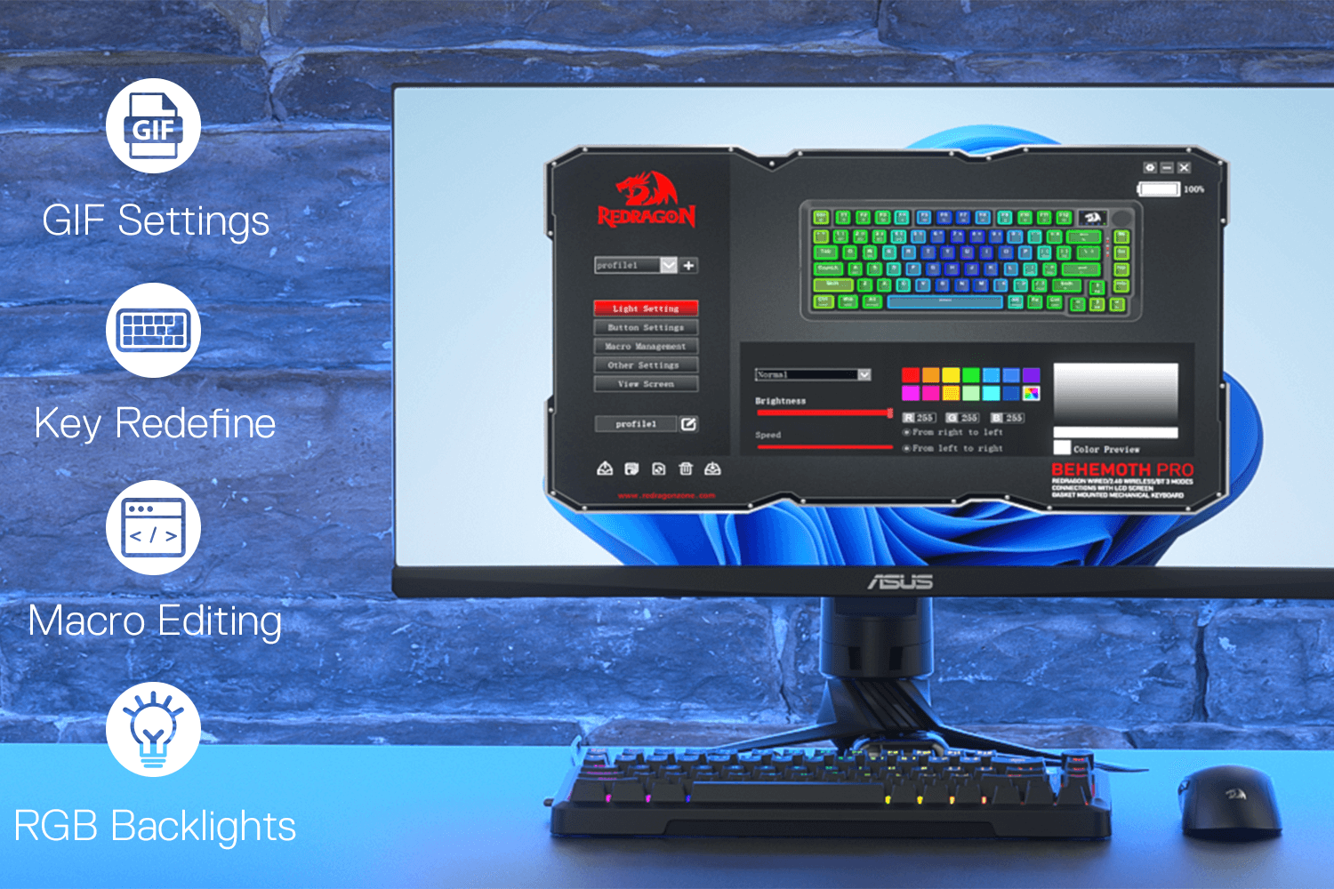 Redragon K724 PRO BEHEMOTH Wireless Mechanical RGB Gaming Keyboard 75% Layout 3-Mode Connectivity Linear Mint Mambo Switch 26 5920284a2a1fed8793f8d9bf378971d3