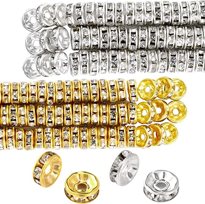 Grade A Brass Rhinestone Spacer Beads - Wavy Edge Rondelle Crystal Beads for Jewelry Making - Golden & Silver Metal Finish - DIY Craft Supplies
