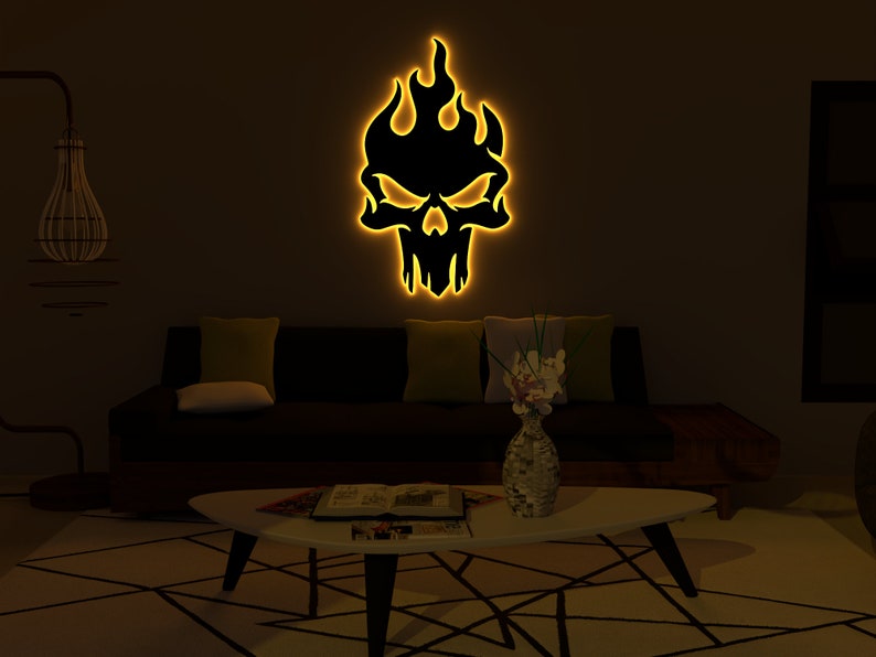 LED Wall Light RGB Skull Design Sconce with Long Wire and Laser Cut for Gaming Room Decor