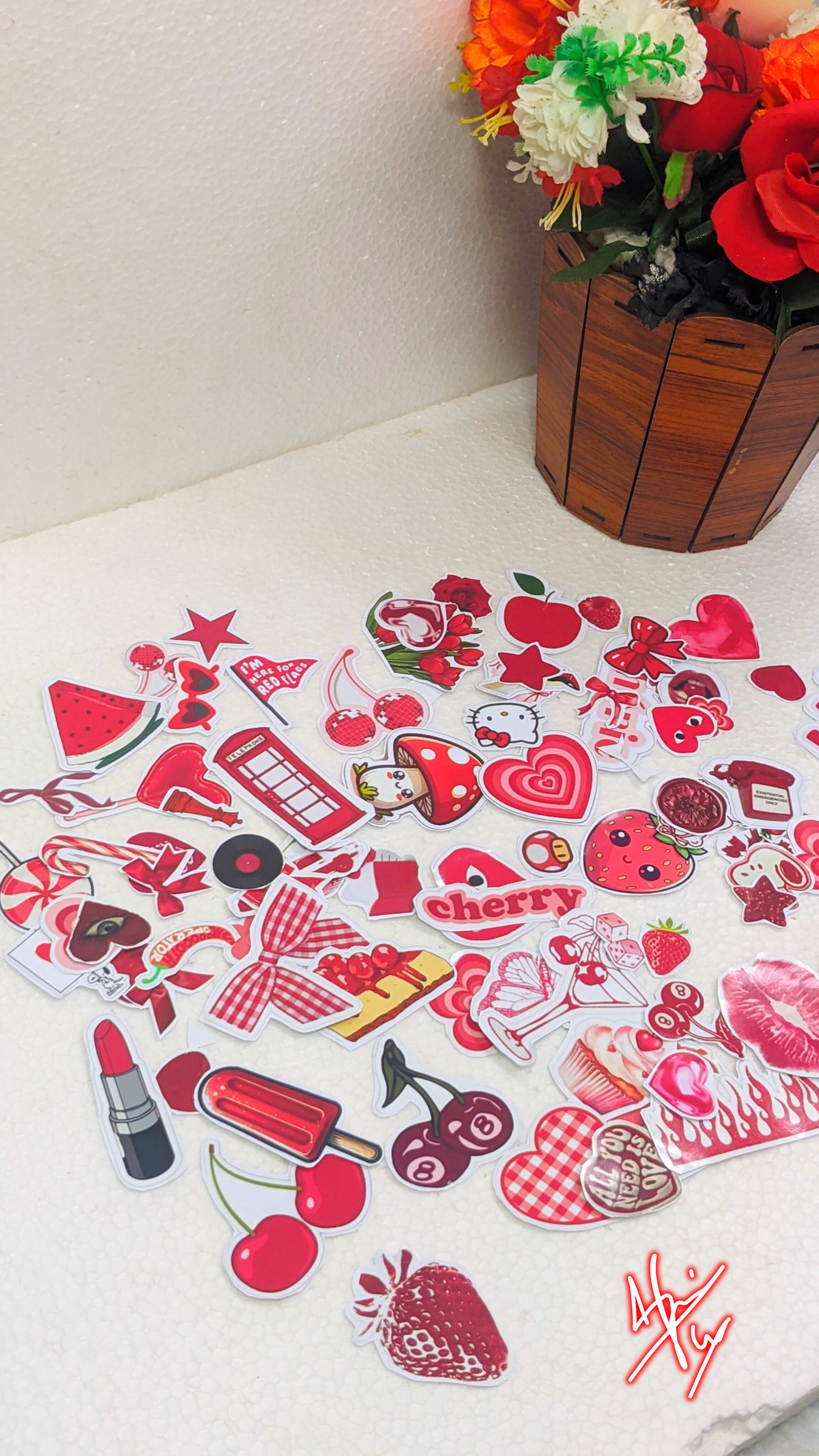 Stickers for Girls - Red Aesthetic Sticker - Sticker for Notebook - Pack of (10/30/50 Pack) - Express Yourself Creatively for Girls