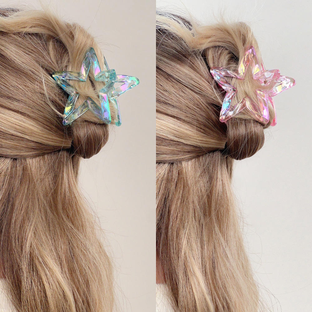 4 Pcs Star Hair Clips, Acrylic Hollow Out Star Hair Claw Sweet Shark Clip For Women Girls Fashion Headwear Versatile Hair Accessories